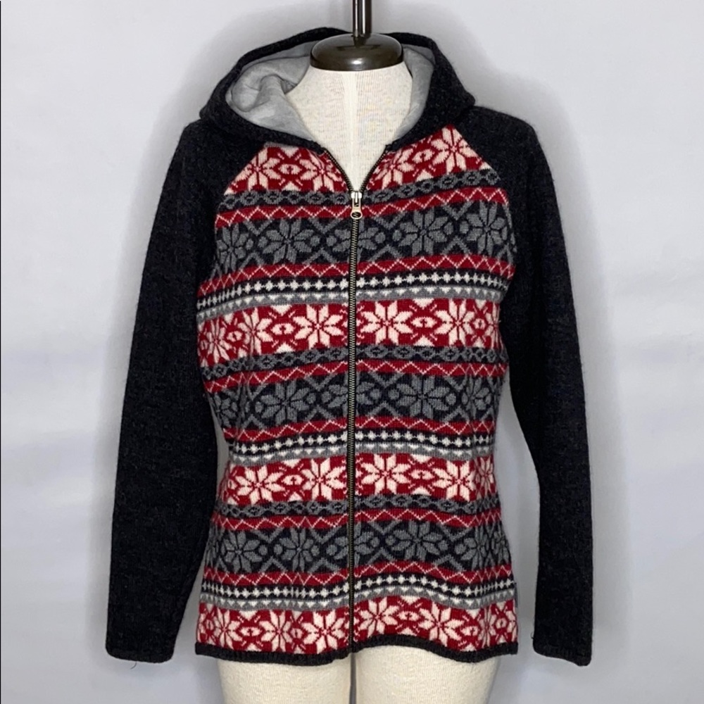 Woolrich Wool Nordic Snowflake Hooded Zip Sweater